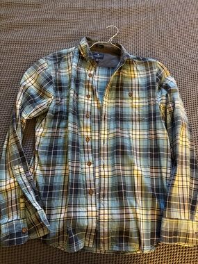 American Eagle Outfitters Plaid Button-Down Shirt in Blue & Green